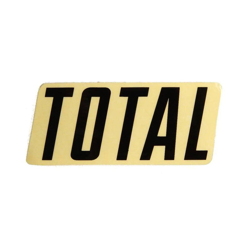 TOTAL NEW black text logo sticker on a beige background