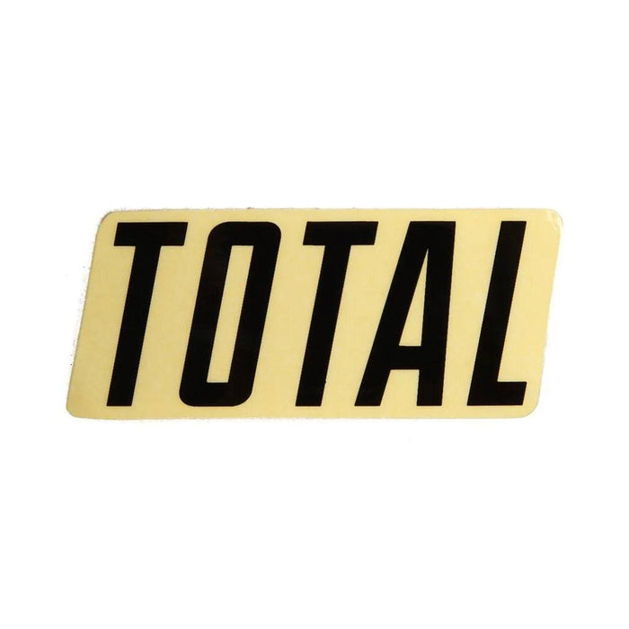 TOTAL NEW black text logo sticker on a beige background