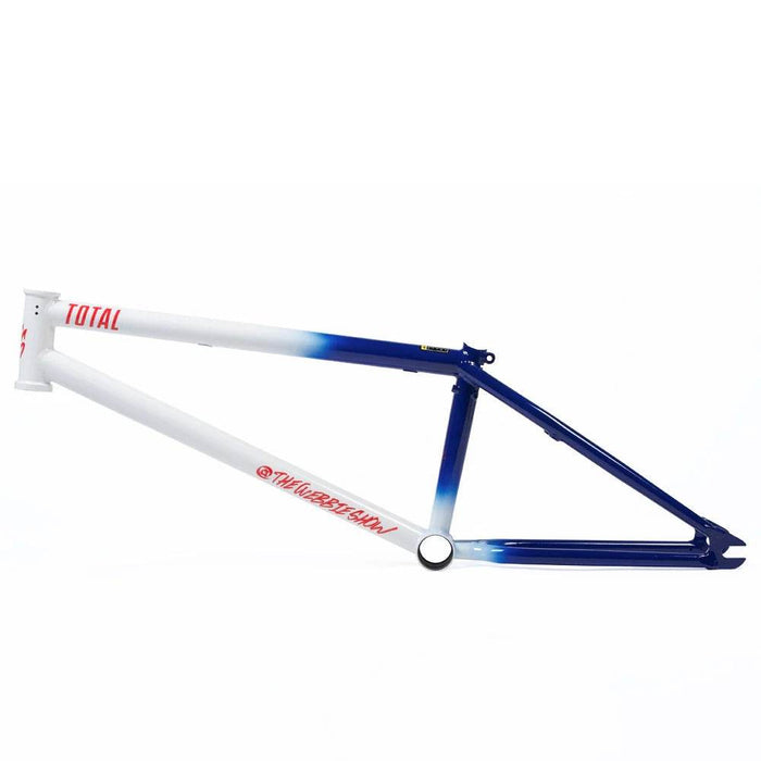 TOTAL BMX TWS 2 PRO BMX bike frame in white and blue with Mark Webb signature and DBS braking system