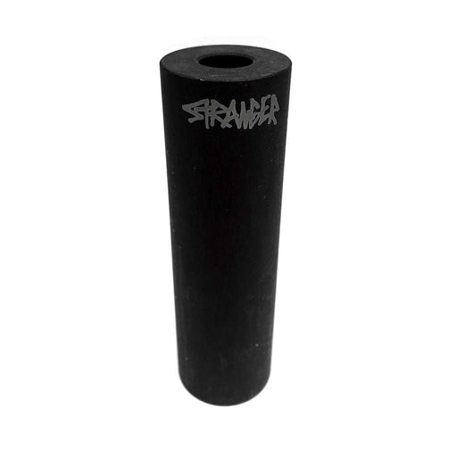 Black STRANGER ISM PEG heat-treated raw Chromoly bike peg with laser-etched logo and 3/8" spacer for front or rear axle use