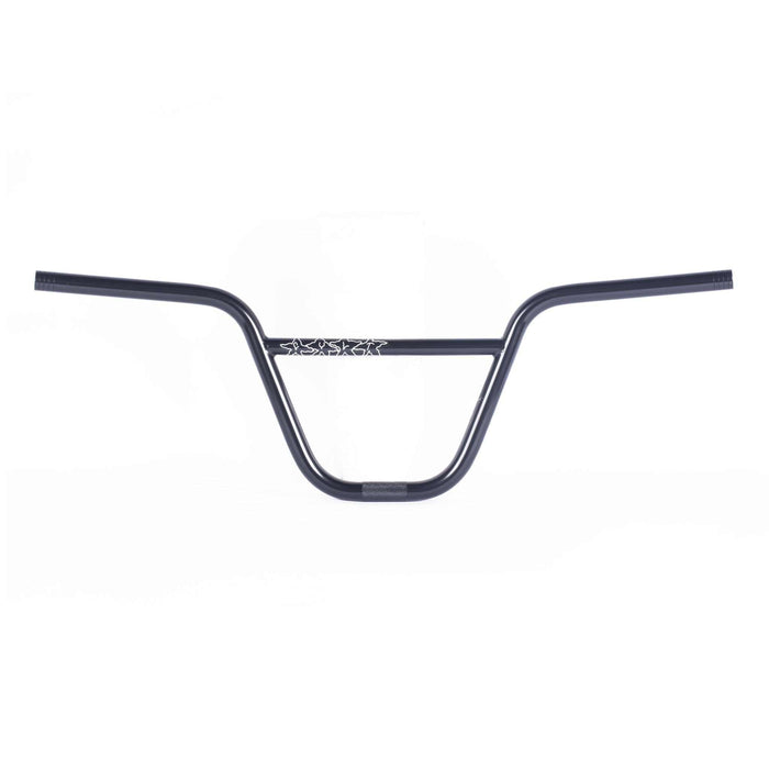 Black CULT JAUME HANDLEBAR made from 100% heat treated butted chromoly with 27.5" width, 10° backsweep, 4° upsweep, and 8.9" rise.