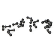 Black SALTPLUS HQ PC pedal pin set scattered on white background