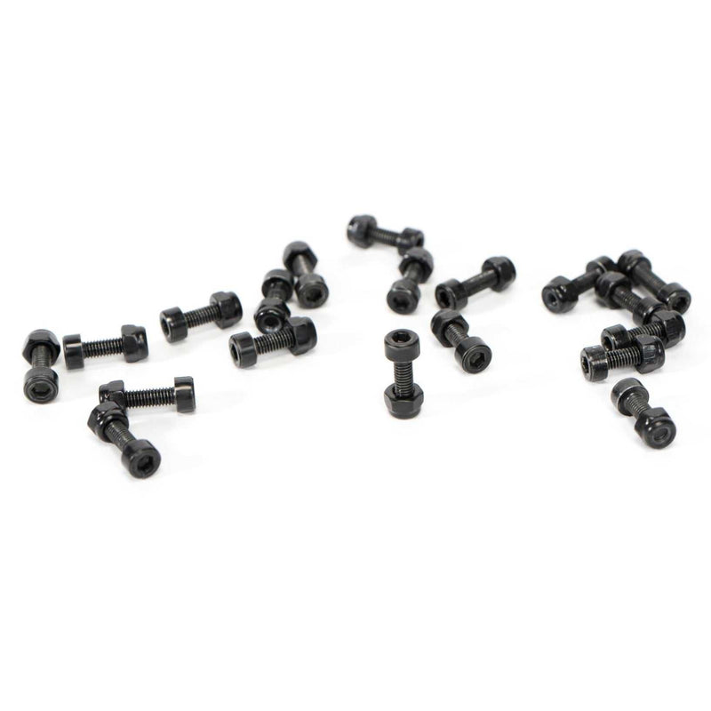 Black SALTPLUS HQ PC pedal pin set scattered on white background