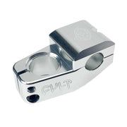 CULT MAX VU STEM silver 6061 aluminum BMX bike stem with solid bolts and recessed compression bolt area.