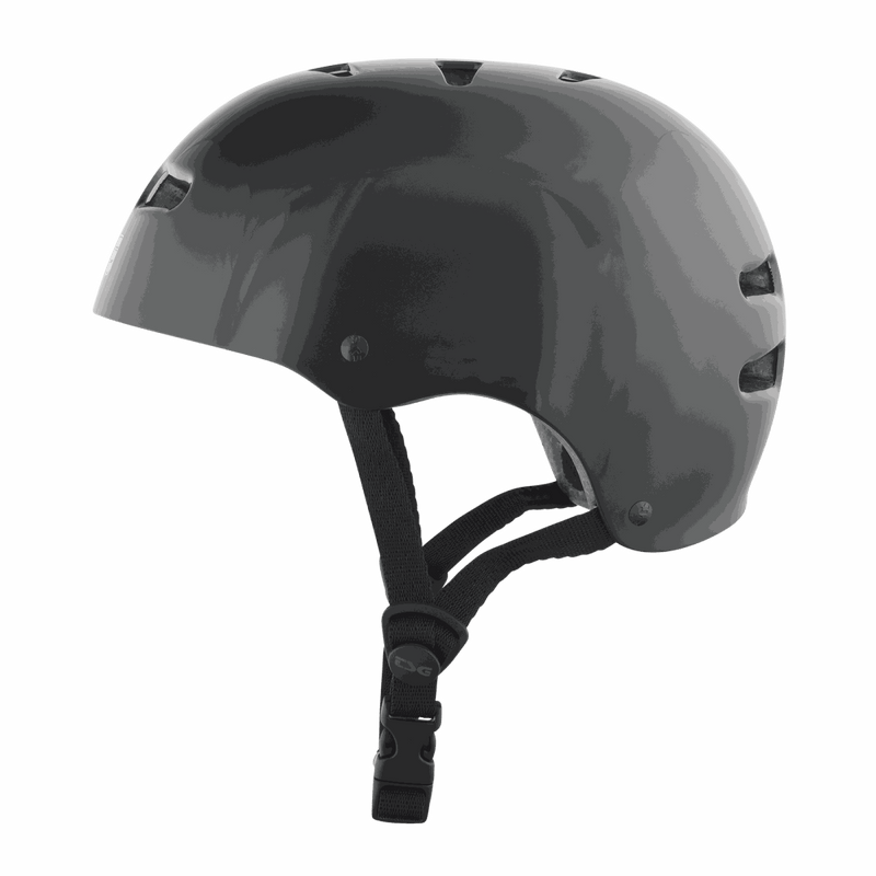 TSG Skate/BMX helmet black half-shell with adjustable straps and ventilation holes, designed for skate and bike safety.