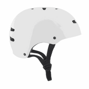 White TSG Skate/BMX helmet with black adjustable straps and ventilation holes, classic halfshell design.