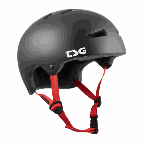 TSG Superlight solid color black skate helmet with red straps and lightweight design