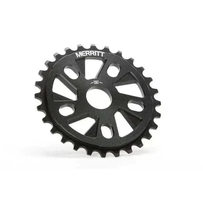 Merritt Ackerman sprocket CNC machined 6061 aluminum black 28 tooth with adapters for 19mm and 22mm cranks