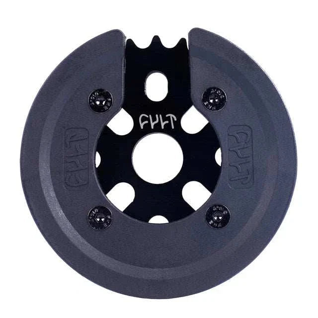 CULT PANZA black Conviction sprocket guard for BMX bike with four screws and engraved logo