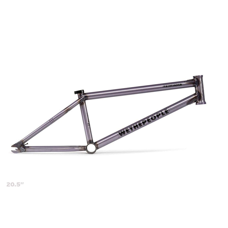 Wethepeople Pathfinder BMX frame in trans lilac with CNC details and durable crmo tubing designed for grind resistance and progressive geometry