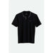 Black BRIXTON PROPER polo knit shirt with white trim on collar and small embroidered logo on chest