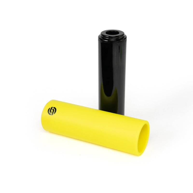 SALT AM nylon pegs for bikes, 4.5 inches, black and yellow, steel core.
