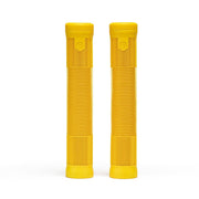 SALT EX GRIPS in yellow, flangeless design with a thin 28mm diameter and 154mm length for a closer bar feel.