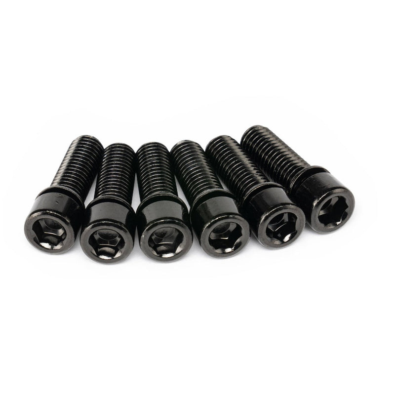 SALT SOLID STEM BOLTS in black, high-quality steel, set of six, suitable for various bike stems.