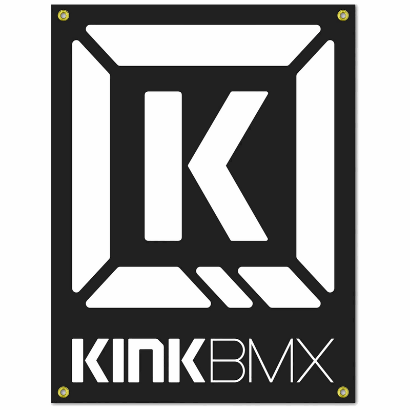 KINK BMX BANNER large black hanging wall banner with white logo and grommets, 29 by 38 inches