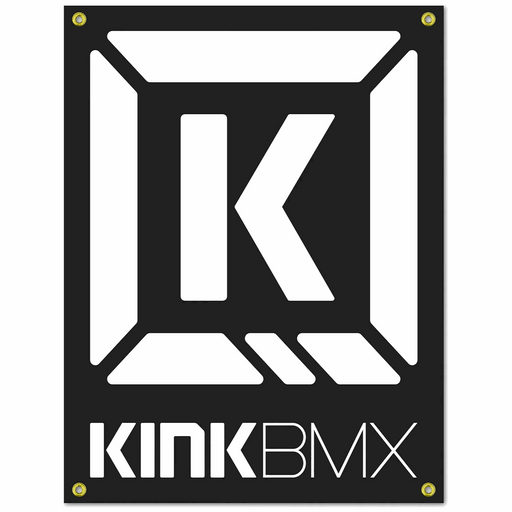 KINK BMX BANNER large black hanging wall banner with white logo and grommets, 29 by 38 inches