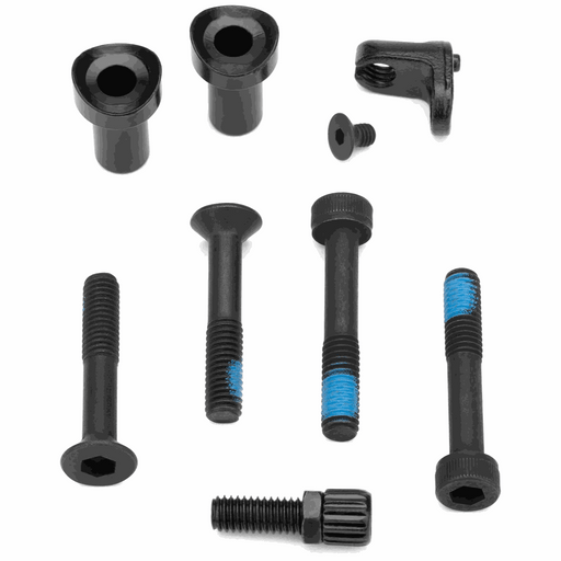 KINK brake mount set with bolts, cable stop, and barrel adjuster in black for 2016 and newer BMX frames