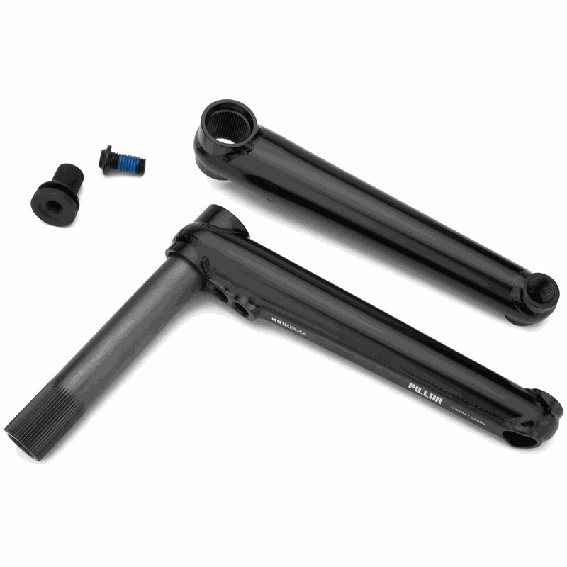 Kink Pillar Crank set with one piece forged backplate, hollow chromoly spindle, black finish, includes bolts
