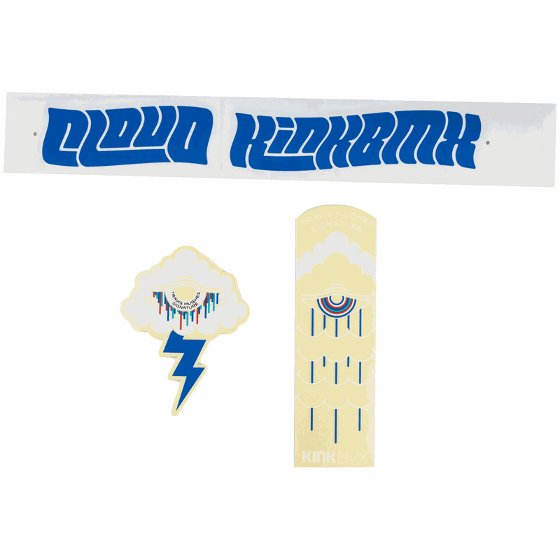 KINK CLOUD DECAL KIT featuring original blue and cream decals for Kink Cloud BMX frame including logo and cloud designs