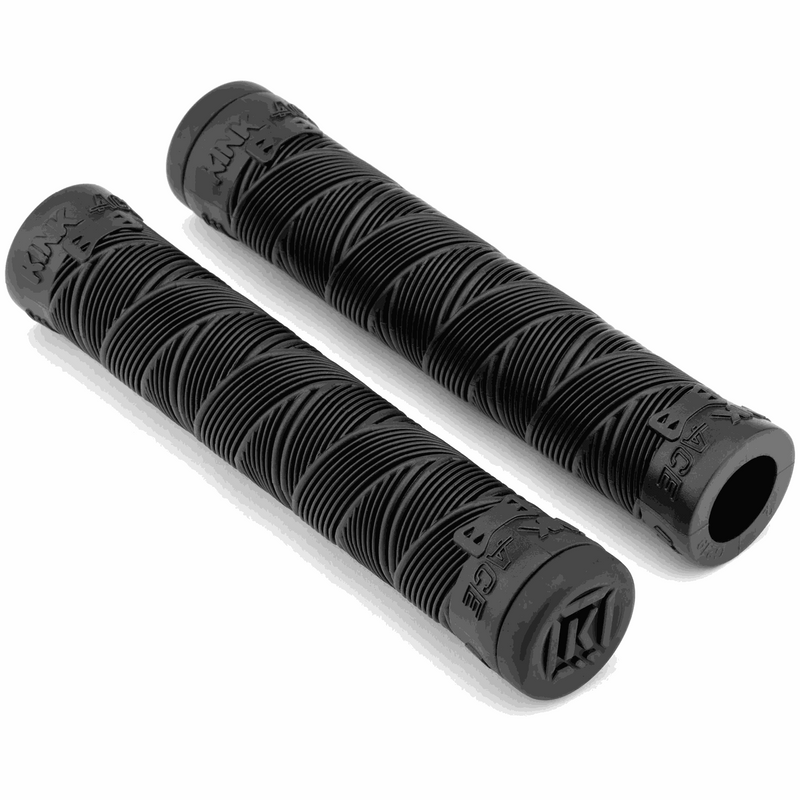 Black KINK ACE GRIPS made of soft Kraton rubber with wrapped style pattern and included barends for BMX handlebars