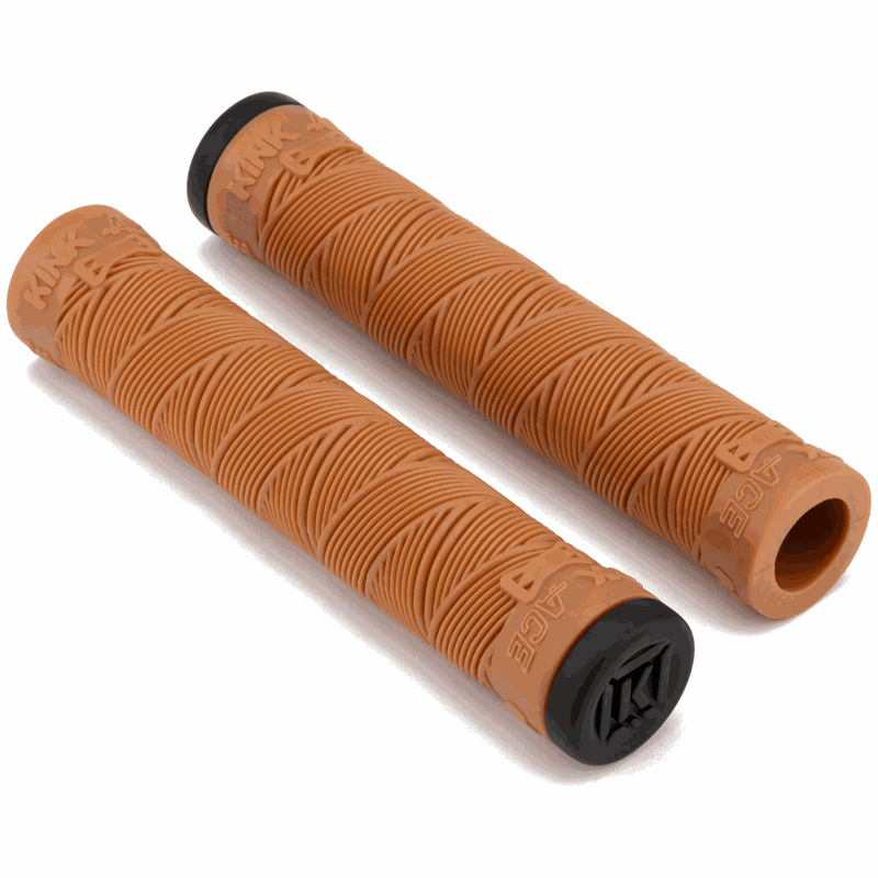 KINK ACE GRIPS soft Kraton rubber flangeless brown bicycle handlebar grips with wrapped pattern and included barends
