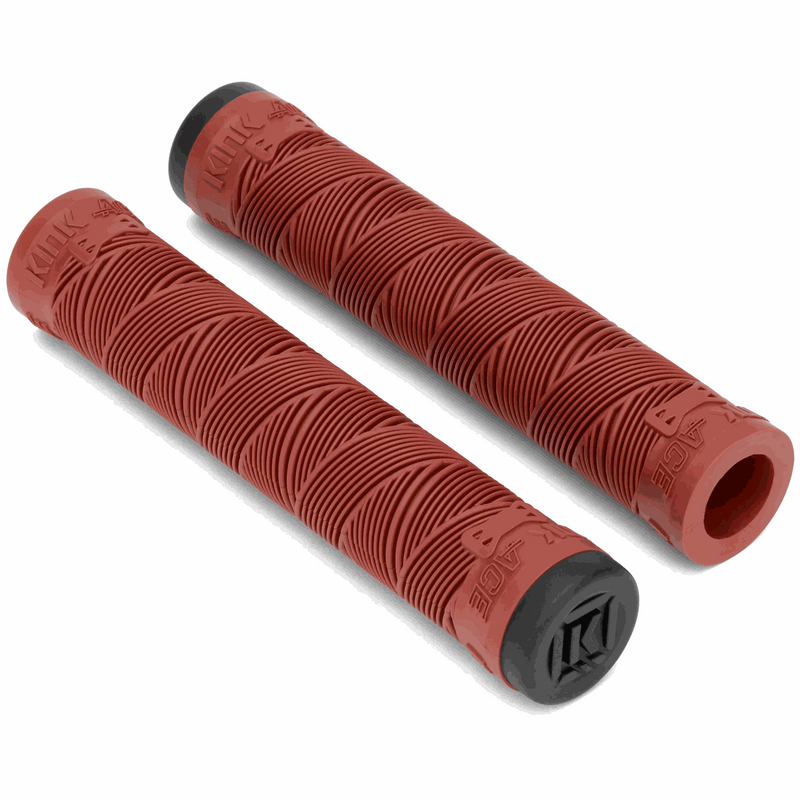 KINK ACE GRIPS soft Kraton rubber bike grips with wrapped pattern and included barends in red