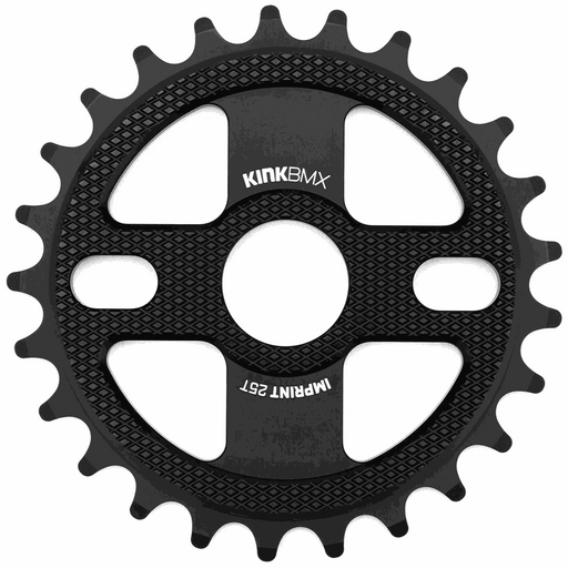 KINK Imprint sprocket made of 7075-T6 aluminum with four-spoke design and machined surface pattern for BMX bikes