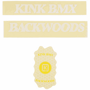 Kink Backwoods decal kit with yellow and beige BMX frame stickers