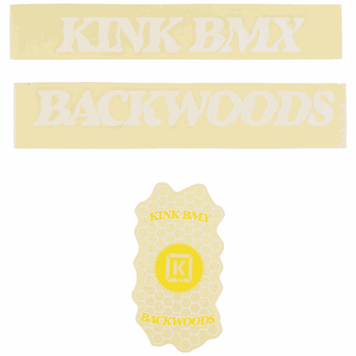 Kink Backwoods decal kit with yellow and beige BMX frame stickers