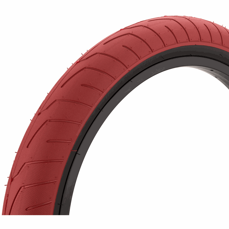 KINK SEVER TIRE red BMX tire with 2.4-inch width and micro-knurled low profile tread for high grip and durability