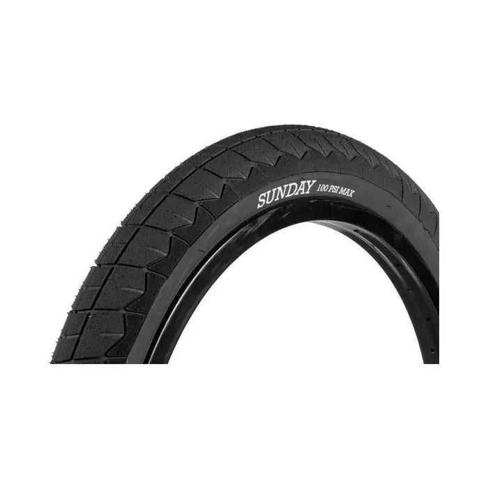 Sunday Current V2 Tire 20x2.40 inch black BMX bike tire with grippy directional tread and 100 PSI max pressure