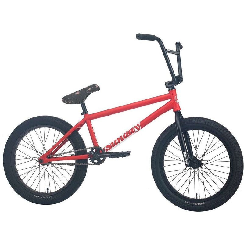 Sunday Forecaster BMX bike in matte fire engine red with 20.75" chromoly frame and black components.