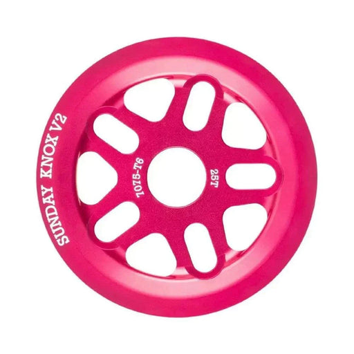 Sunday Knox v2 red 7075-T6 aluminum BMX sprocket guard with 28 teeth and rotatable bolt hole positions