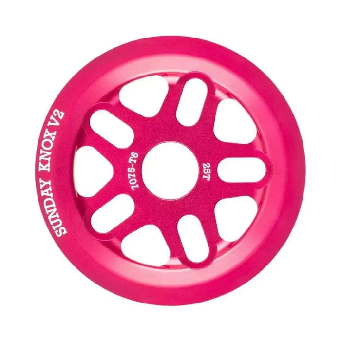 Sunday Knox v2 red 7075-T6 aluminum BMX sprocket guard with 28 teeth and rotatable bolt hole positions