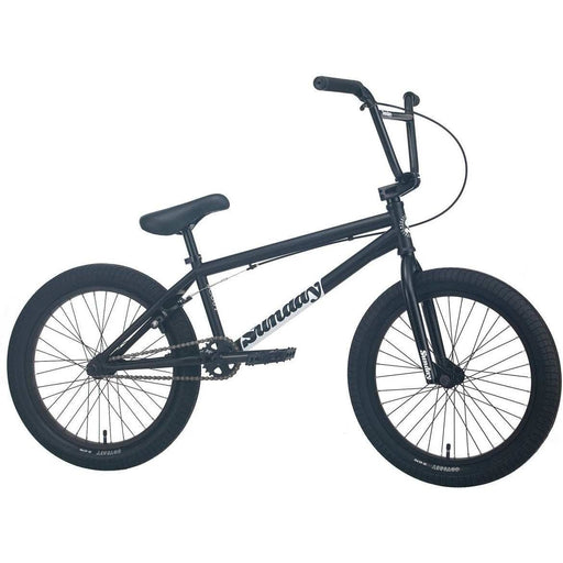 Sunday Scout 20" complete BMX bike with black frame, Odyssey Path Pro tires, sealed hubs, and Sunday Badge pivotal seat.