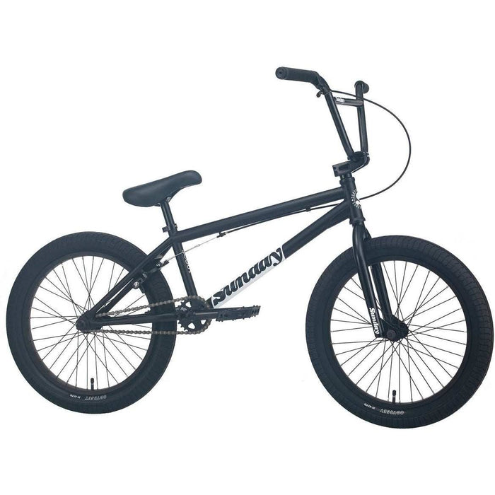 Sunday Scout 20" complete BMX bike with black frame, Odyssey Path Pro tires, sealed hubs, and Sunday Badge pivotal seat.