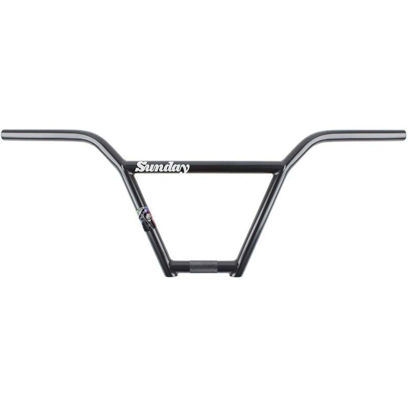 Sunday Street Sweeper 4-piece black rustproof BMX handlebar with 9.25" rise and Jake Seeley signature design