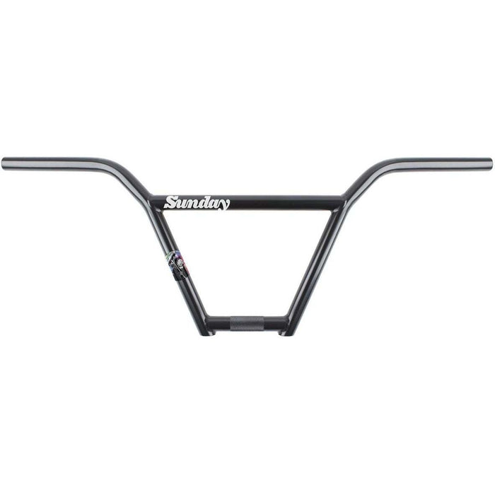 Sunday Street Sweeper 4-piece black rustproof BMX handlebar with 9.25" rise and Jake Seeley signature design
