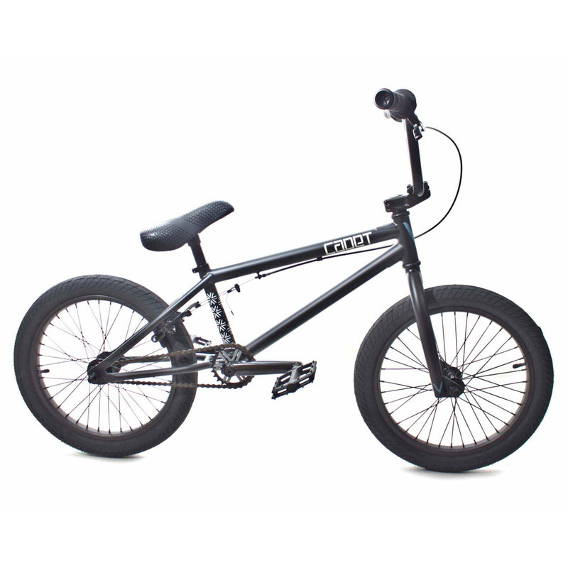 Black Verde Cadet 18 BMX bike with 18-inch wheels, chromoly cranks, and sealed bearings for young riders.