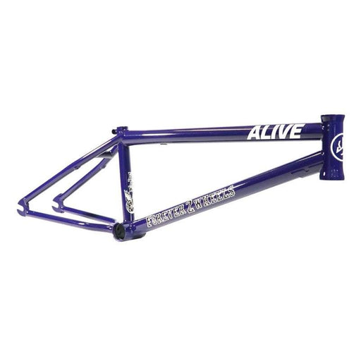 ALIVE INDUSTRY F.T.W. BMX bike frame in purple 4130 CRMO tubing with 21" toptube and removable brake mounts