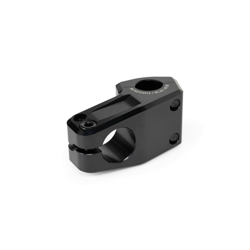 Black WETHEPEOPLE KIRA STEM 45mm reach flatland and street BMX bike stem made from full CNC machined 6061-T6 alloy with shark tooth clamp design.