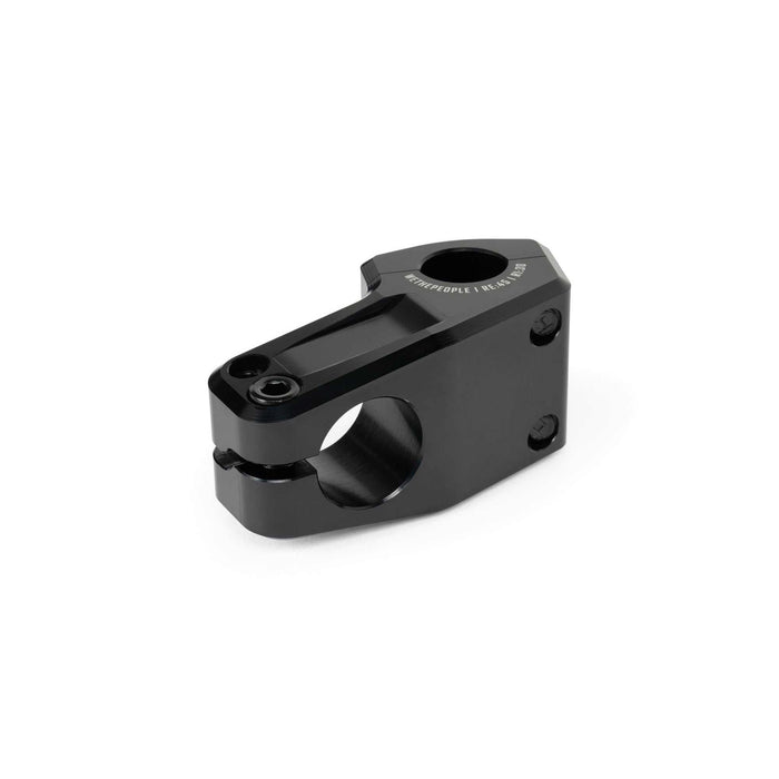 Black WETHEPEOPLE KIRA STEM 45mm reach flatland and street BMX bike stem made from full CNC machined 6061-T6 alloy with shark tooth clamp design.